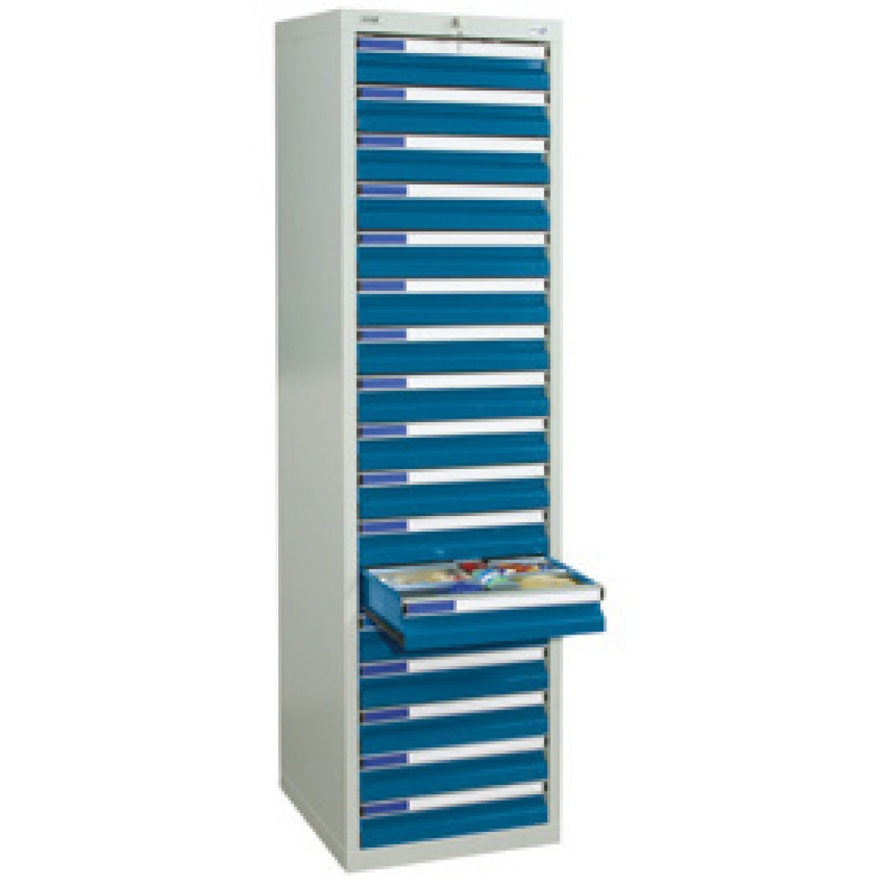 Image of Viel Stauraum und eine hochwertige Verarbeitung Der Schubladenschrank stumpf® Premium, Höhe 1.800 mm besteht aus einer stabil verschweissten Konstruktion aus Qualitätsfeinblech. Für eine besonders lange Haltbarkeit wurde der Schrank strukturiert pulverbes