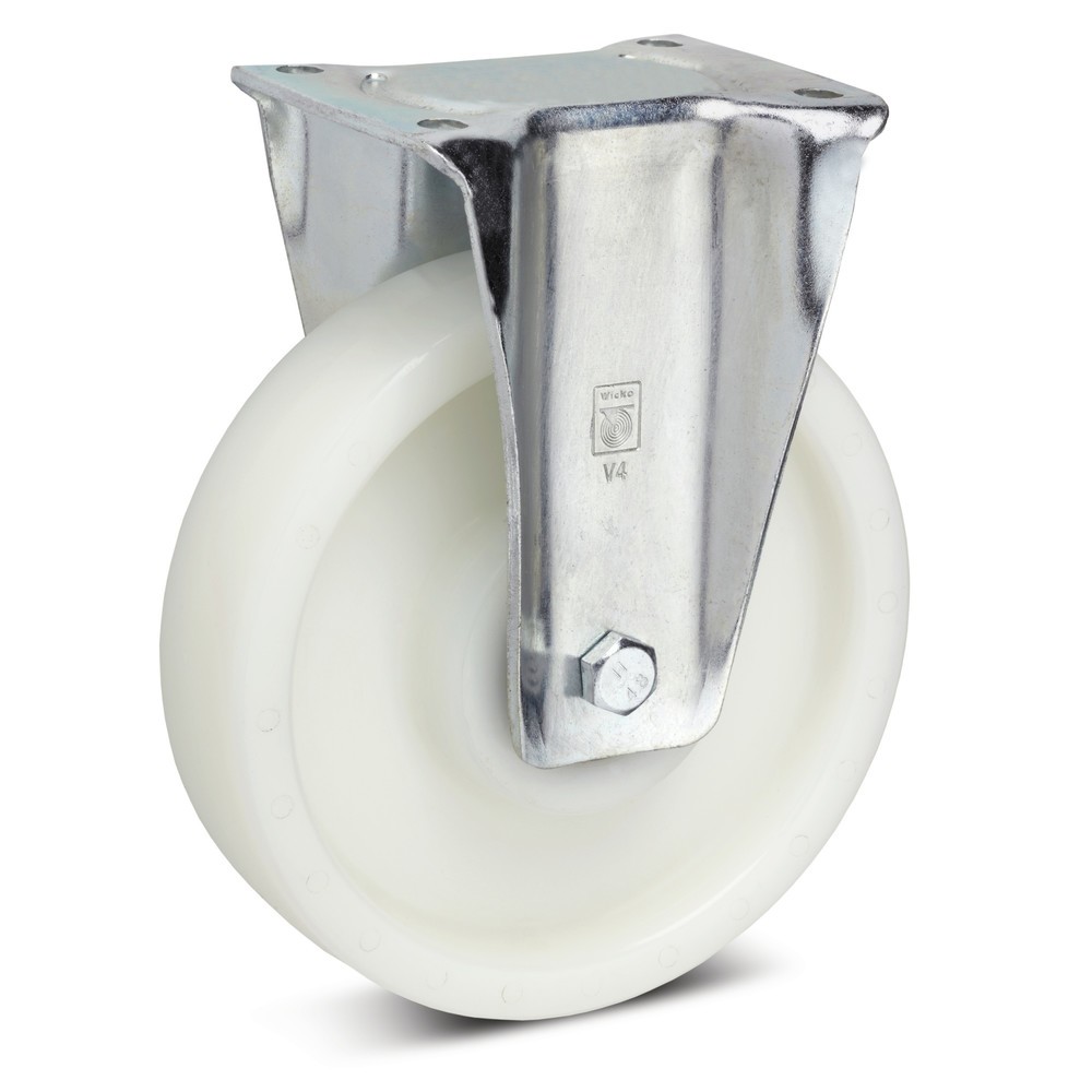 Image of Auch bei schweren Lasten bruchsicher Bis zu 900 kg kann das bruchsichere Polyamid der Schwerlast-Bockrolle von Wicke bewegen. Einen leichten und ruhigen Lauf erreichen Sie am besten auf glatten und ebenen Böden. So ist auch ein ungestörter Betriebsablauf 