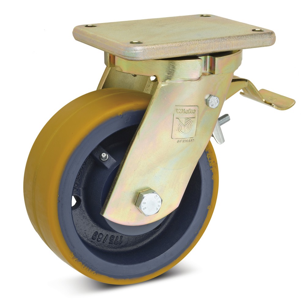 Image of Spurloses Fahren und ein geringer Rollwiderstand Die Schwerlast-Lenkrolle Wicke inkl. Feststeller besteht aus hochwertigem Polyurethan, ein Kunststoff mit vielen Vorteilen. Er hat eine sehr hohe Elastizität, was ihn stossfest macht und bei der Fahrt Unebe