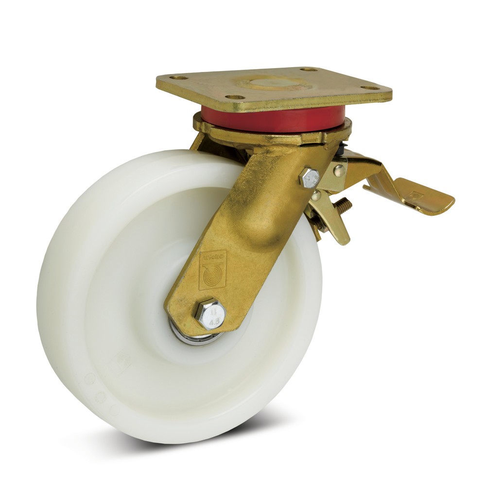 Image of Hohe Belastbarkeit und chemische Beständigkeit Die bruchsichere Schwerlast-Lenkrolle Wicke Polyamid inkl. Feststeller im Vorlauf kann Gewichte bis zu 1.700 kg mühelos bewegen. Durch die hohe Härte des Materials sollte die Rolle vorwiegend auf glatten und 