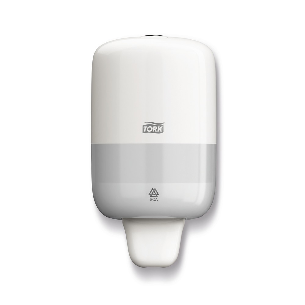 Image of Bedienfreundlicher Seifenspender TORK® Der kompakte Seifenspender TORK® ermöglicht die hygienische Handreinigung in Ihren Waschräumen. Zur Nutzung setzen Sie vorher einfach die passende TORK®-Flüssigseifen-Flasche ein. Der Seifenspender besteht aus robust