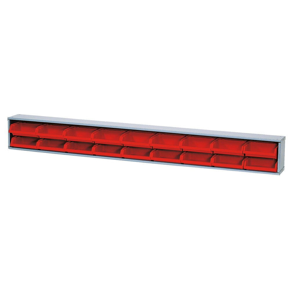 Image of  Stabil dank Fertigung aus Stahlblech mit KunststoffüberzugSichtboxenleiste für Werkbank, Breite 1.200 mm, rot Sichtboxenleiste für Werkbank, Breite 1.200 mm, rot
