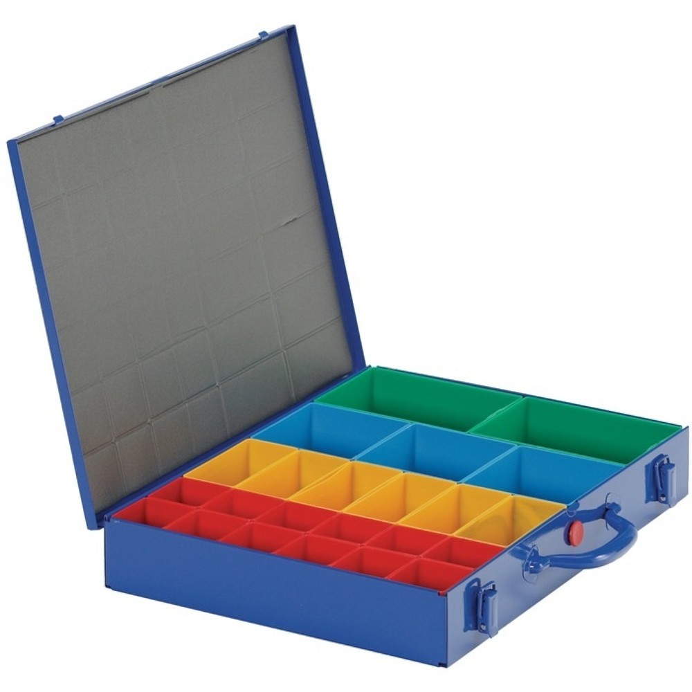 Image of  Systemfächer: 12 Stück 54 x 54 x 63 mm, rot 6 Stück 54 x 108 x 63 mm, gelb 3 Stück 108 x 108 x 63 mm, blau 2 Stück 108 x 162 x 63 mm, grün Lieferbare Ersatzboxen siehe: 54 x 54 x 63 mm, rot, Art.-Nr. 9000 449 708 54 x 108 x 63 mm, gelb, Art.-Nr. 9000 449