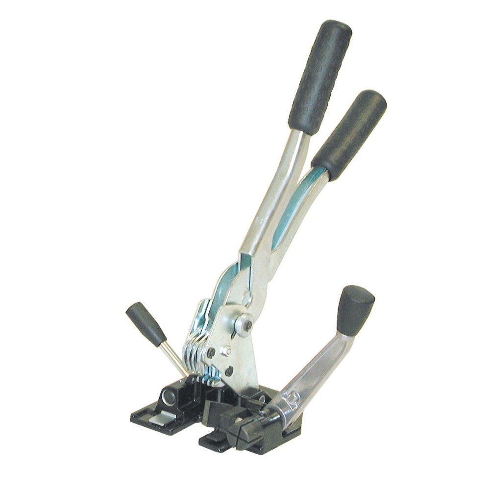 Image of Das universelle Spann- und Verschlussgerät Standard für Polypropylen-Bänder Das leichte Spann- und Verschlussgerät ist in einer Ausführung für PP-Umreifungsband mit Bandbreite 16 mm und einer mit 13 mm erhältlich. Beide Ausführungen sind mit Hebeln ausges