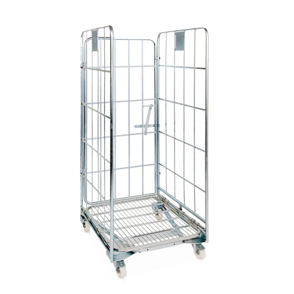 Image of Nestbarer Stahl-Rollbehälter BASIC Ein nestbarer Stahl-Rollbehälter findet in vielen Arbeitsbereichen Verwendung. Seine 2, 3 oder 4 Gitterwände erlauben einen leichten Zugriff und Einblick auf das Transportgut. Gleichzeitig halten die Seitengitter aus Run