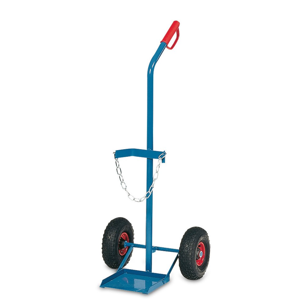 Image of Mühelos und unkompliziert Stahlflaschen transportieren Der Stahlflaschen-Karren von fetra® für 1 Stahlflasche ist ideal, um das kräftezehrende Transportieren von schweren Gas- und anderen Stahlflaschen zu erleichtern. Die ergonomischen Griffe mit Knöchels