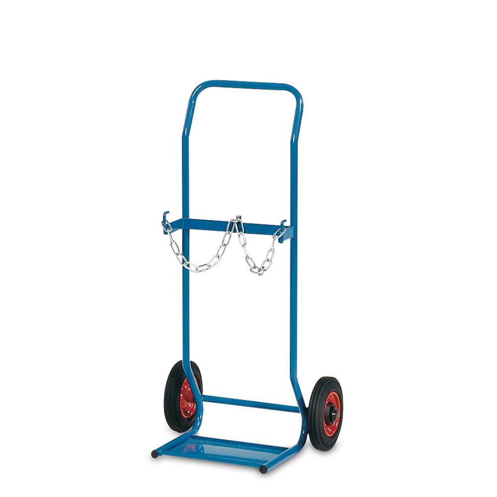 Image of Mit 3 Rädern für einen sicheren Stand Der Stahlflaschen-Karren von fetra® für 2 Stahlflaschen ist ideal, um das kräftezehrende Transportieren von schweren Gas- und anderen Stahlflaschen zu erleichtern. Die ergonomischen Griffe mit Knöchelschutz liegen gut