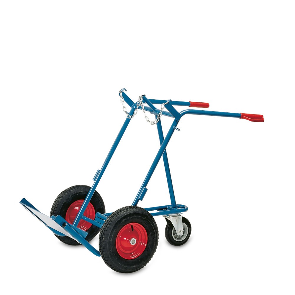 Image of Mit 3 Rädern für einen sicheren Stand Der Stahlflaschen-Karren von fetra® für 2 Stahlflaschen ist ideal, um das kräftezehrende Transportieren von schweren Gas- und anderen Stahlflaschen zu erleichtern. Die ergonomischen Griffe mit Knöchelschutz liegen gut