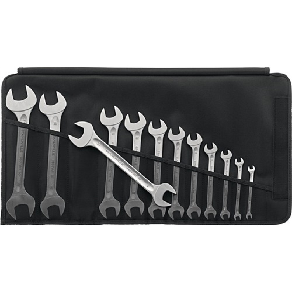 Image of  Schlüsselweiten: 6 x 7, 8 x 9, 10 x 11, 12 x 13, 14 x 15, 16 x 17, 18 x 19, 20 x 22, 21 x 23, 24 x 27, 25 x 28, 30 x 32mmDoppelmaulschlüsselsatz 10/12 10tlg.SW CR-A-STA verchr.STAHLWILLE Doppelmaulschlüsselsatz 10/12 10tlg.SW CR-A-STA verchr.STAHLWILLE