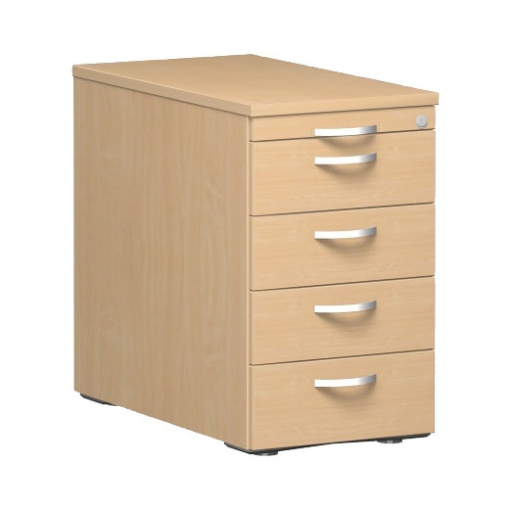 Image of  Masse B x T x H mm: 430 x 800 x 720; Anzahl Schubladen: 4; Material: Korpus aus 19 mm Dreischicht-Feinspanplatte, 2 mm ABS-Unleimer, gerundet; Material der Schublade: Metall; Farbe: lichtgrauStandcontainer mit 4 Schubladen, Buche Standcontainer mit 4 Sch