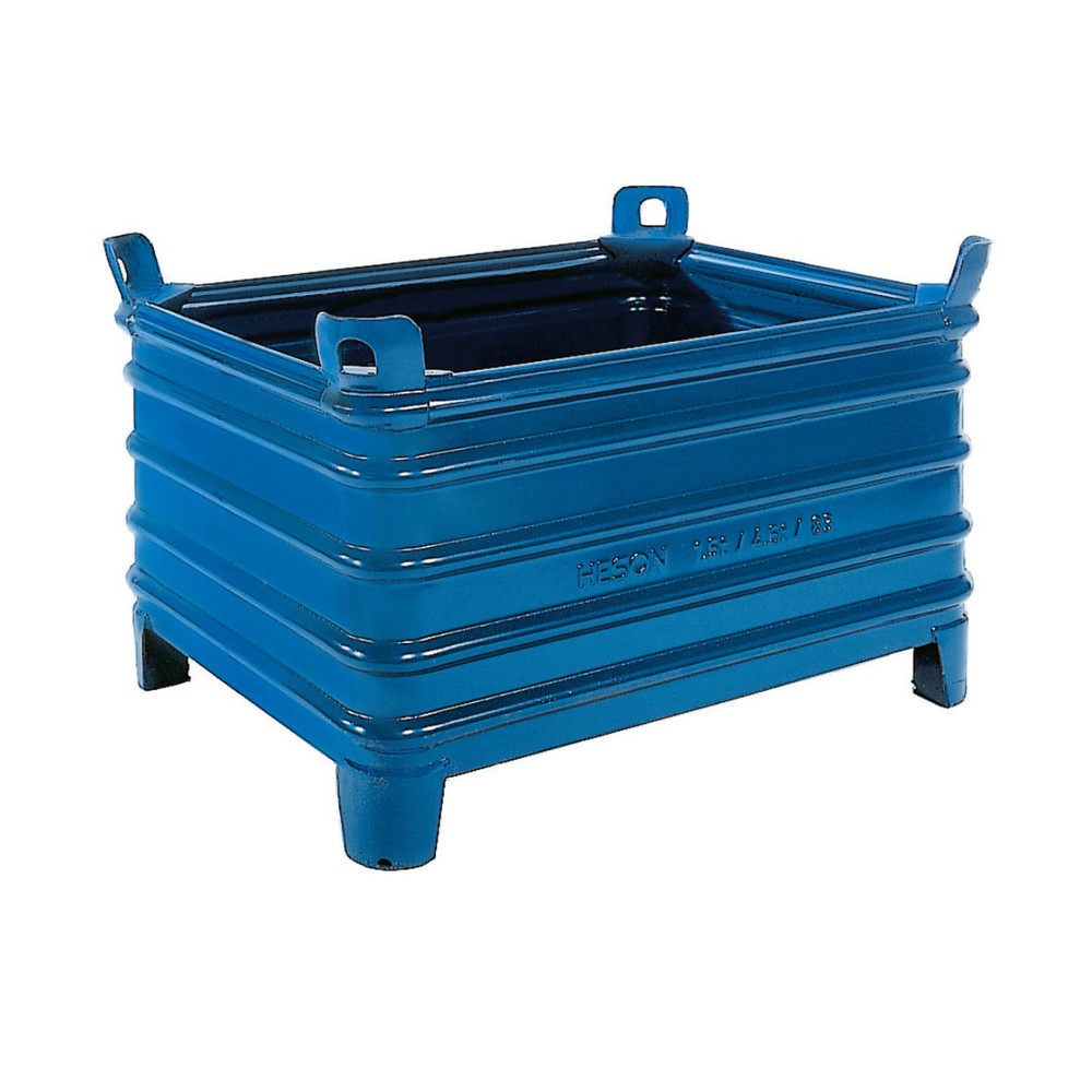 Image of Stapelbehälter aus Stahl; Volumen m³: 0,4; H x B x T mm: 600 x 1200 x 1000; Eigengewicht kg: 79Stapelbehälter HESON® mit Füssen, BxT 1.000 x 800 mm Stapelbehälter HESON® mit Füssen, BxT 1.000 x 800 mm