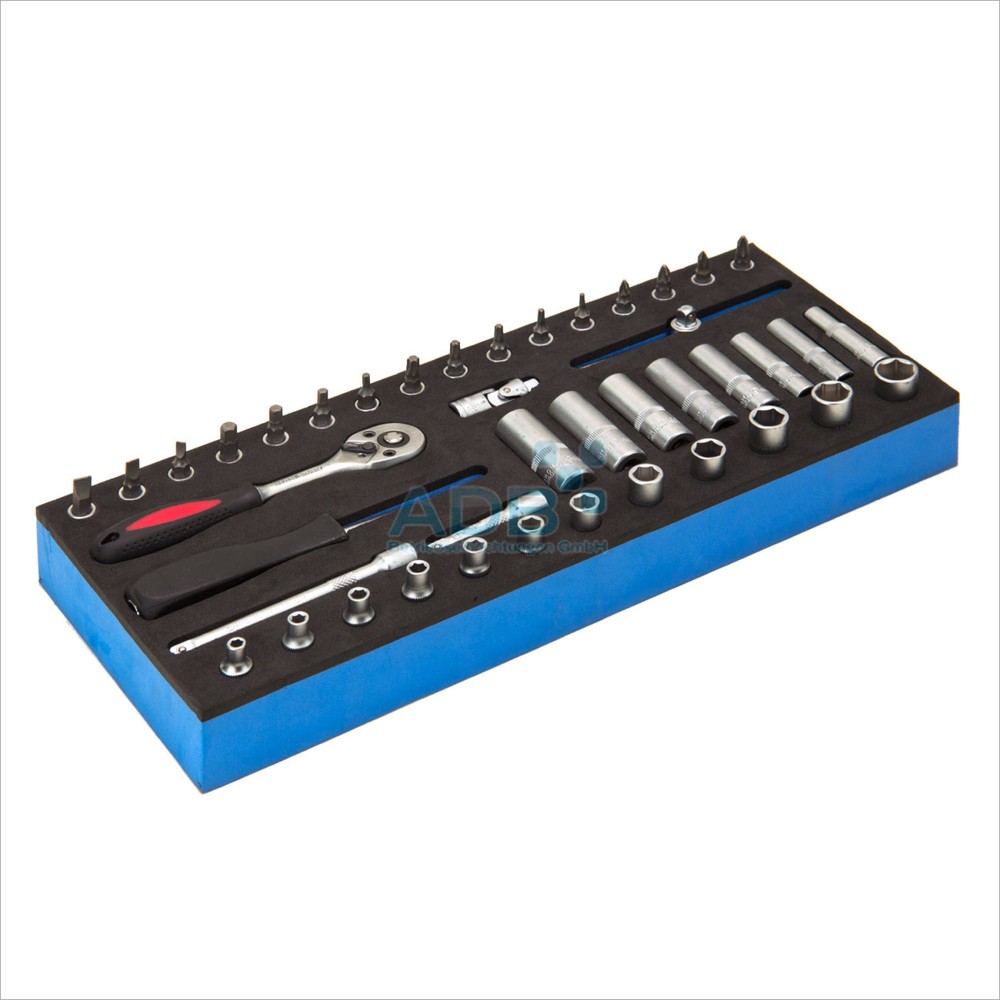 Image of  Knarre mit Rechts-/Links-Lauf und ergonomischem 2-Komponenten-GriffSteckschlüssel-Garnitur 1/4", 42-tlg. Steckschlüssel-Garnitur 1/4", 42-tlg.