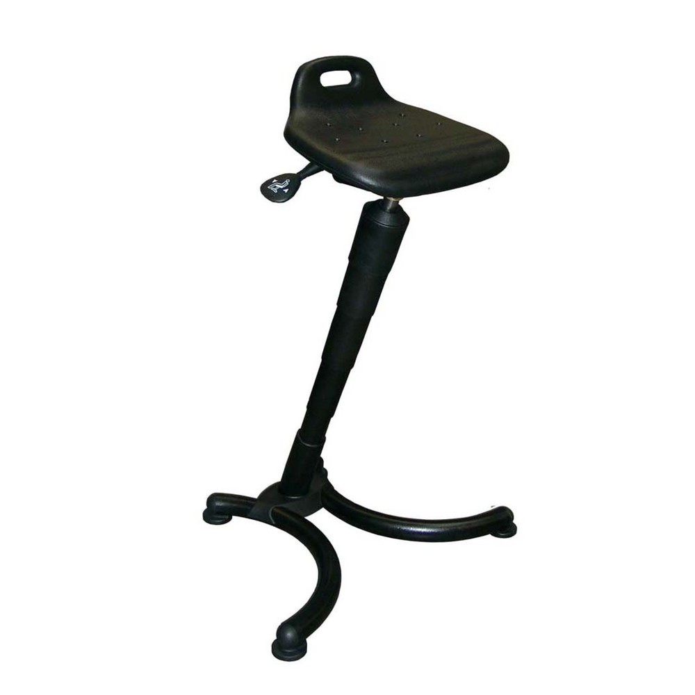 Image of Stehhilfe mit ergonomischem Sitz für rückenfreundliche Sitzhaltung Die Stehhilfe mit PU-Sitz und kurzer Rückenlehne unterstützt Sie bei stehenden Tätigkeiten, indem sie Ihre Gelenke und Ihre Wirbelsäule entlastet. Dank Gasfeder passen Sie die stabile Stah