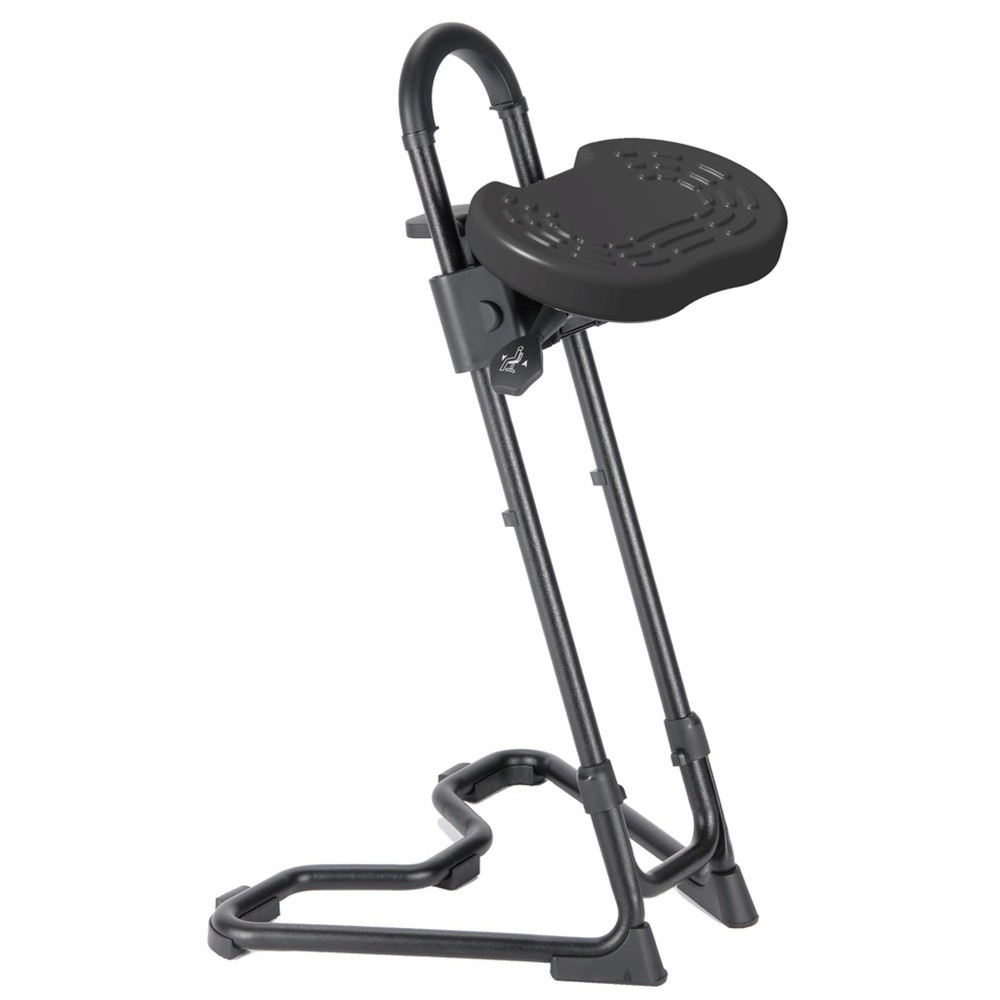 Image of Stehhilfe mit schwenkbarem Sitz Dank des schwenkbaren Sitzes passt sich die Stehhilfe mit Rollen und PU-Sitz Ihren Bewegungen an. Durch eine Rückstellautomatik dreht sich die Sitzfläche beim Aufstehen in ihre ursprüngliche Position zurück. Über die Höhen-