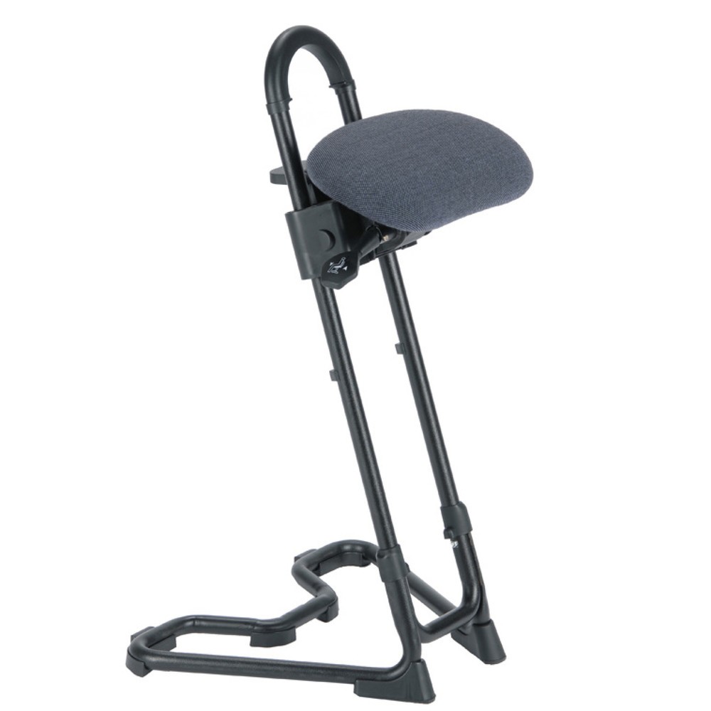 Image of Stehhilfe mit schwenkbarem Sitz Dank des schwenkbaren Sitzes passt sich die Stehhilfe mit Rollen und Stoffpolster Ihren Bewegungen an. Durch eine Rückstellautomatik dreht sich die Sitzfläche beim Aufstehen in ihre ursprüngliche Position zurück. Über die H