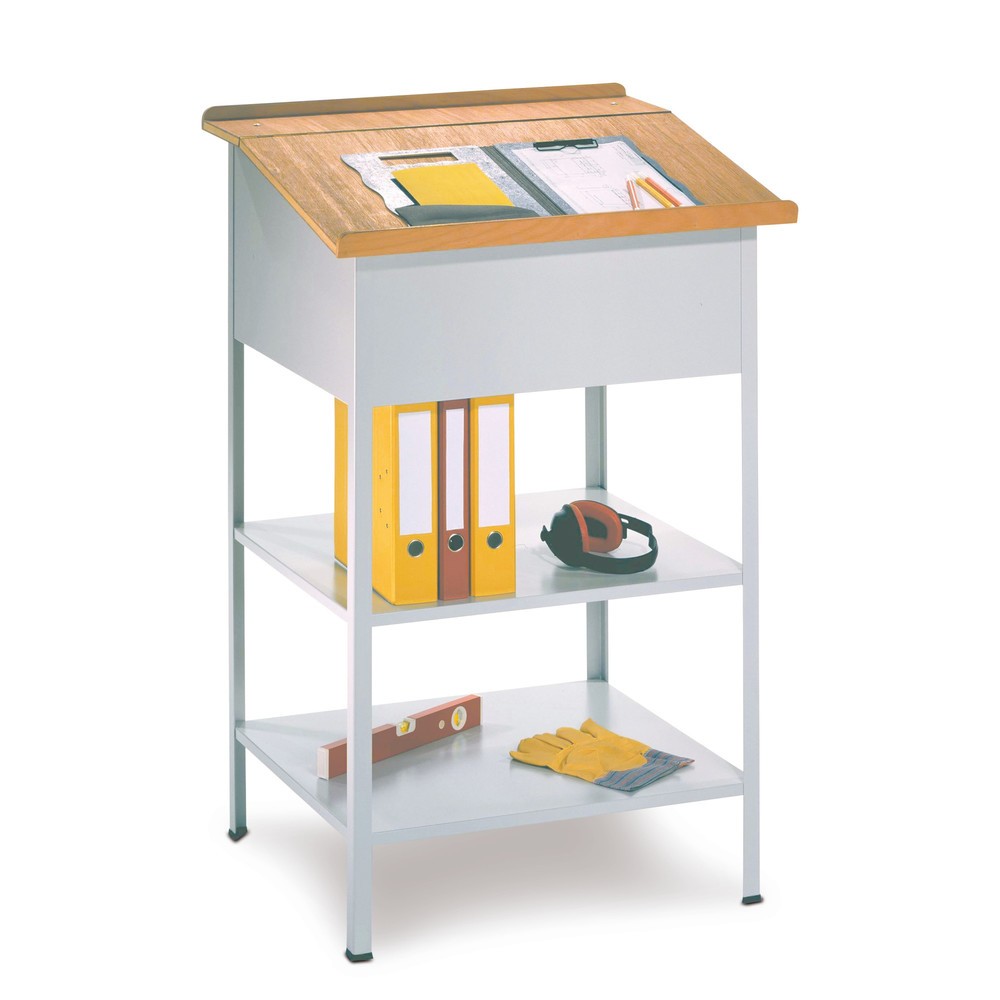 Image of Robust und vielseitig einsetzbar: das Stehpult PAVOY mit geölter Holzplatte Dieses massive Stehpult eignet sich ideal für den Einsatz in Produktionsstätten sowie bei Konferenzen und Vorlesungen. Das 700 x 1.200 x 600 mm (B x H x T) grosse Stehpult mit Hol