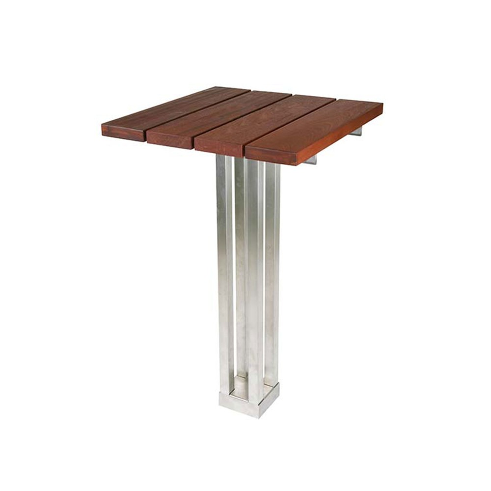 Image of Flexible Lösung für rückenschonende Pausen oder Besprechungen an der frischen Luft: der Stehtisch Castor aus Echtholz und Stahlblech Egal ob für Mitarbeiter vor der Betriebskantine oder Studenten vor der Mensa: Der Stehtisch Castor bietet die Möglichkeit,