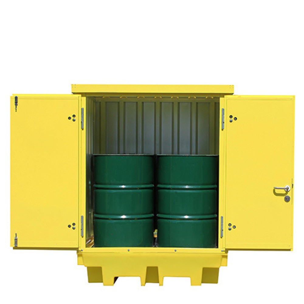 Image of Chemikalienbeständiger Steinbock® Gefahrgut-Container mit Hartschalen-Überdeckung zum Ausseneinsatz Lagern Sie Ihre Gefahrgüter geschützt im Freien: mit dem Gefahrstoff-Depot aus Stahl/PE. Dank der Fertigung aus hochbeständigem, robustem Polyethylen (PE) 