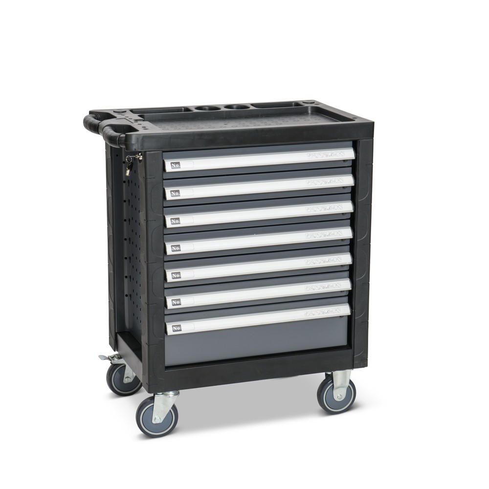Image of Stabiler Werkstattwagen mit automatischer Schubladenarretierung Sämtliches Werkzeug gut sortiert und griffbereit unterbringen: in dem Steinbock® Werkzeugwagen mit 7 Schubladen. Die 7 kugelgelagerten Schubfächer (Breite 570 mm) des robusten Werkstatt-Rollw