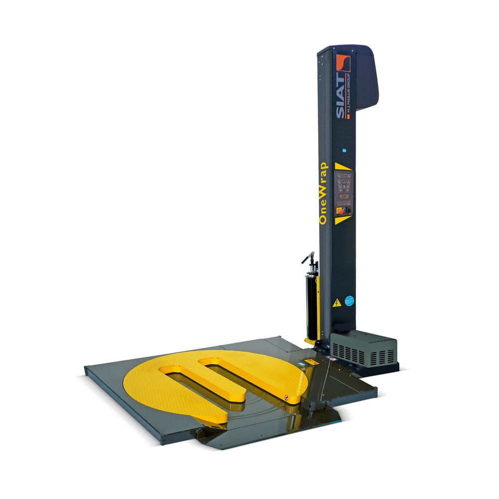 Image of Stretchanlage für platzsparende Bestückung mit Hubwagen Mit der Stretchanlage HSD OneWrap können Sie Ihre Paletten schnell und sicher maschinell verpacken lassen. Die HSD OneWrap ist mit einem Drehteller mit 1.500 mm Durchmesser ausgestattet und für Palet