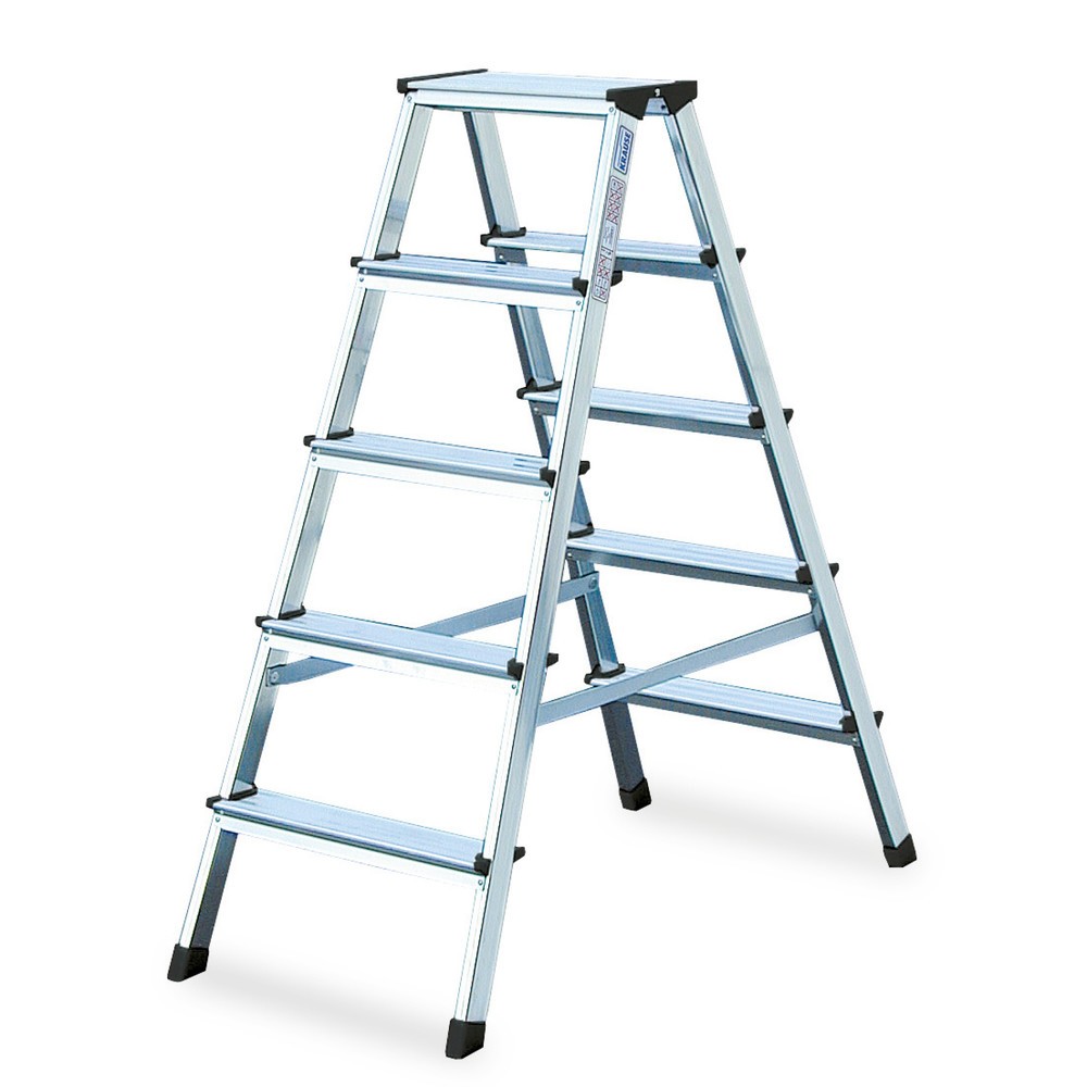 Image of Die Alu-Mehrzweckleiter mit doppelseitigem Aufstieg – platzsparend und leicht Durch das geringe Gewicht und den 2-seitigen Zugang bietet diese KRAUSE® Stufen-Doppelleiter herausragende Flexibilität. Der Transport erfordert nur einen minimalen Kraftaufwand