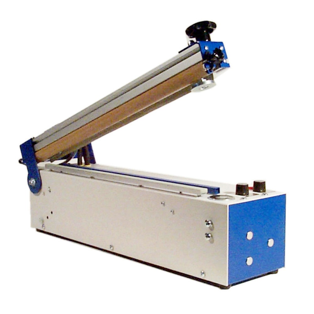 Image of Ohne Aufheizen einsetzbar durch Impulsbeheizung. Zum Verschliessen grosser Beutel. Schweissarm lässt sich senkrecht stellen. Verkupferte Heizbänder für lange Lebensdauer. Elektronische Regelung, dynamische Temperatursteuerung. Schweissbare Folienstärke 2 