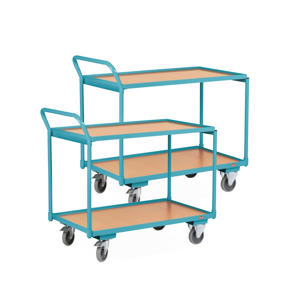 Image of Mobiler Tischwagen aus Stahl als 2er Set für optimale Transportabläufe Das 2er Set Ameise®-Tischwagen vereint die Vorteile von Arbeitstischen und Transportwagen. Sie transportieren damit grössere Materialmengen, sperrige Arbeitsgeräte oder Werkzeuge in Ih