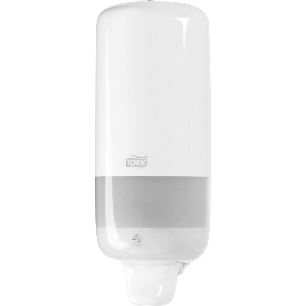 Image of bedienungsfreundlicher Seifen-Spender; Sichtfenster für jederzeitige Lesbarkeit der Seifen-Inhaltsstoffe; mit Vorratsanzeige; abschliessbar; schlagfester KunststoffTORK® Spender für Flüssigseife Elevation 560000 weiss Maxi TORK® Spender für Flüssigseife E