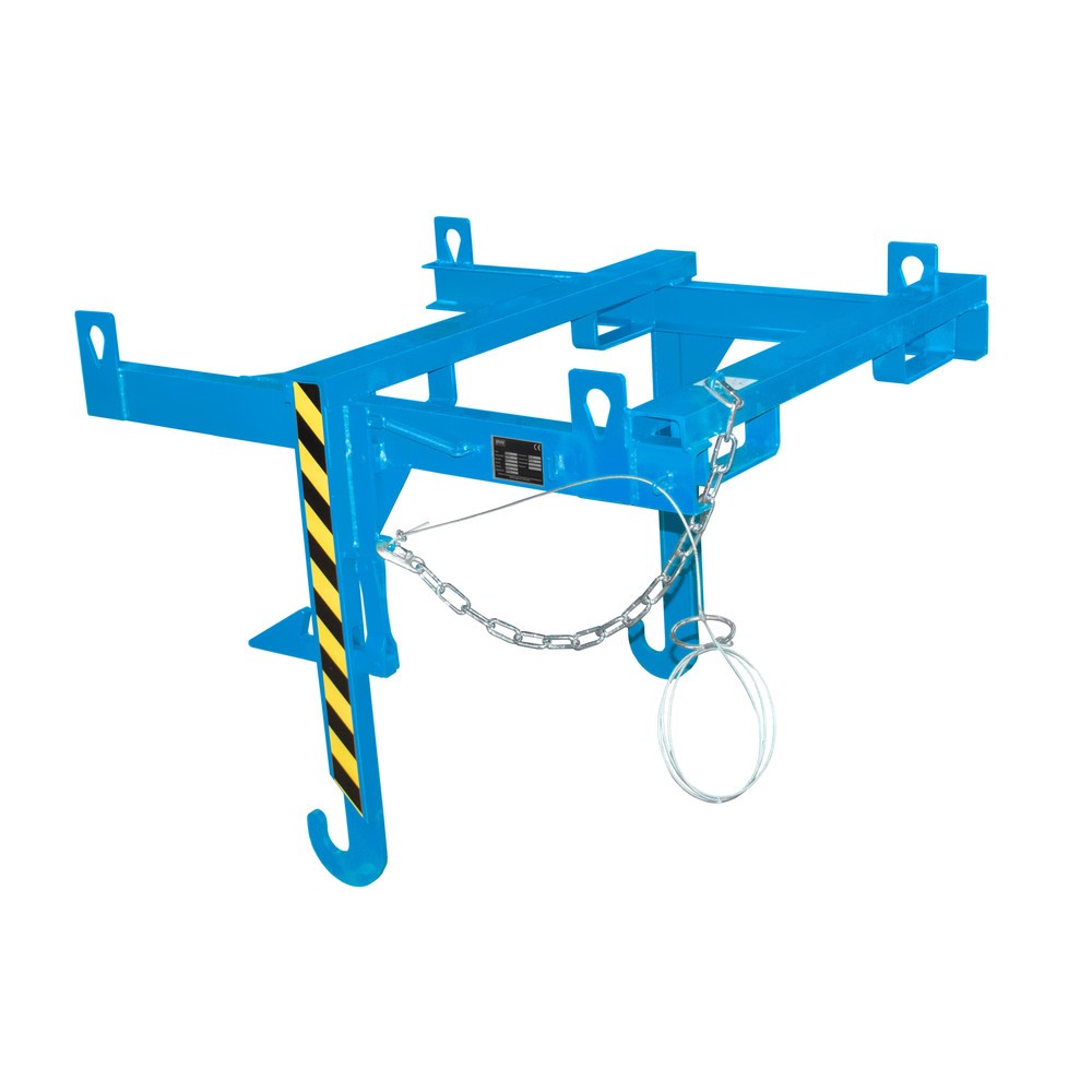 Image of  Mit Einfahrbügeln und KranösenTraverse Typ BKT für stapelbare Kippbehälter, TK 2.000 kg, Volumen 0,9 m³, RAL 5012 lichtblau Traverse Typ BKT für stapelbare Kippbehälter, TK 2.000 kg, Volumen 0,9 m³, RAL 5012 lichtblau