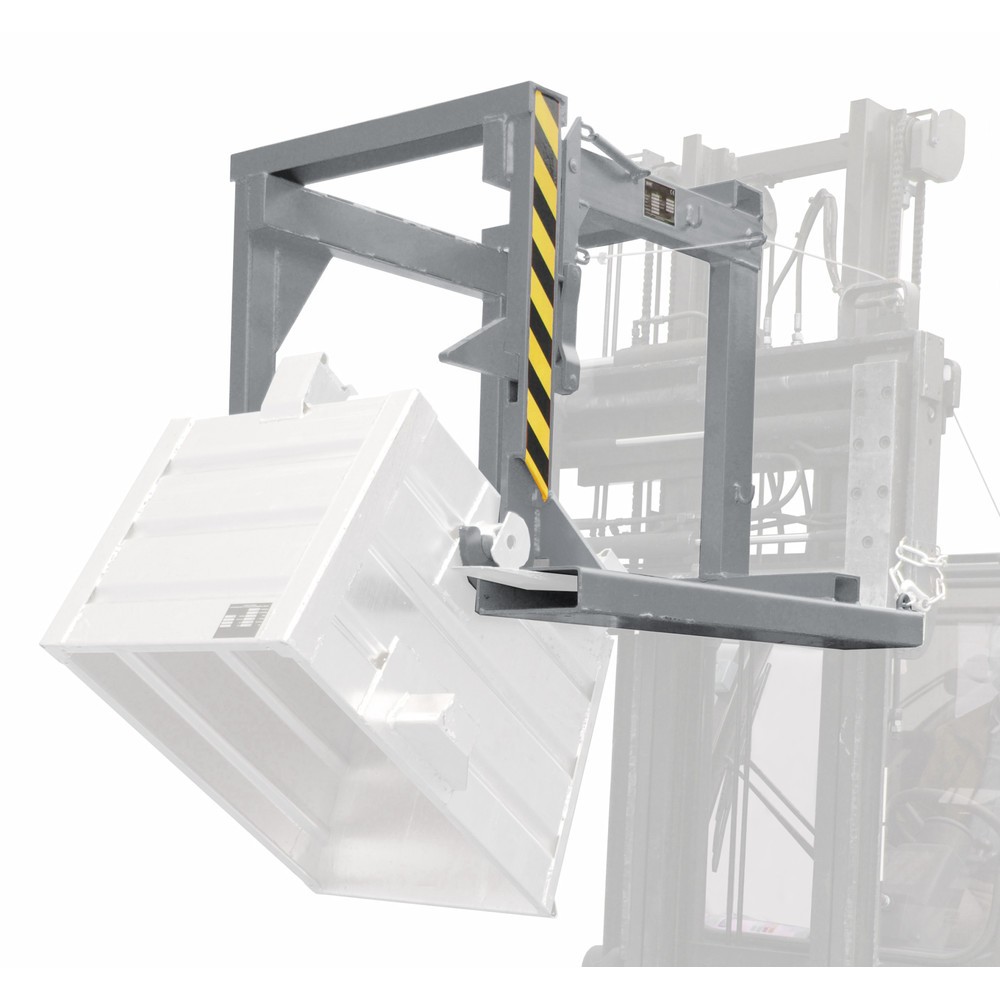 Image of  Aufnahme des Stapelkippers an den AufnahmezapfenTraverse Typ BST-U für stapelbare Kippbehälter, TK 500 kg, Volumen 0,3 m³, RAL 7005 mausgrau Traverse Typ BST-U für stapelbare Kippbehälter, TK 500 kg, Volumen 0,3 m³, RAL 7005 mausgrau