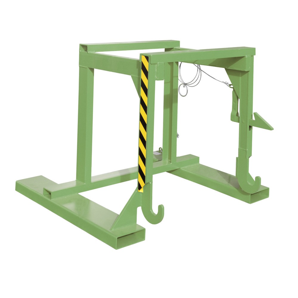 Image of  Aufnahme des Stapelkippers an den AufnahmezapfenTraverse Typ BST-U für stapelbare Kippbehälter, TK 1.000 kg, Volumen 0,55 m³, RAL 6011 resedagrün Traverse Typ BST-U für stapelbare Kippbehälter, TK 1.000 kg, Volumen 0,55 m³, RAL 6011 resedagrün