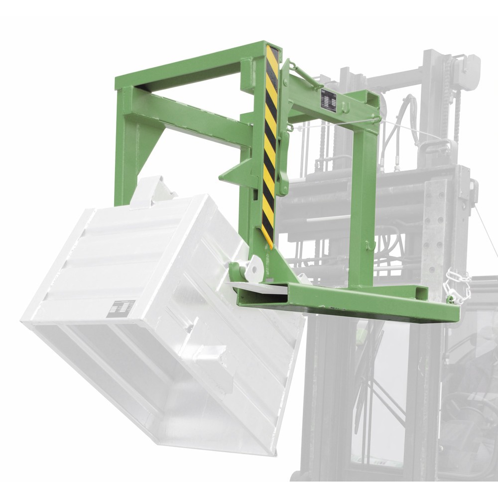 Image of  Aufnahme des Stapelkippers an den AufnahmezapfenTraverse Typ BST-U für stapelbare Kippbehälter, TK 500 kg, Volumen 0,3 m³, RAL 6011 resedagrün Traverse Typ BST-U für stapelbare Kippbehälter, TK 500 kg, Volumen 0,3 m³, RAL 6011 resedagrün