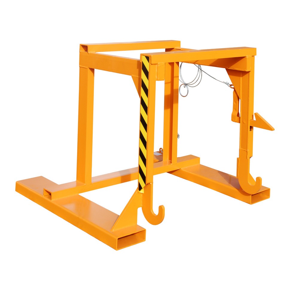 Image of  Aufnahme des Stapelkippers an den AufnahmezapfenTraverse Typ BST-U für stapelbare Kippbehälter, TK 1.000 kg, Volumen 0,55 m³, RAL 2000 gelborange Traverse Typ BST-U für stapelbare Kippbehälter, TK 1.000 kg, Volumen 0,55 m³, RAL 2000 gelborange