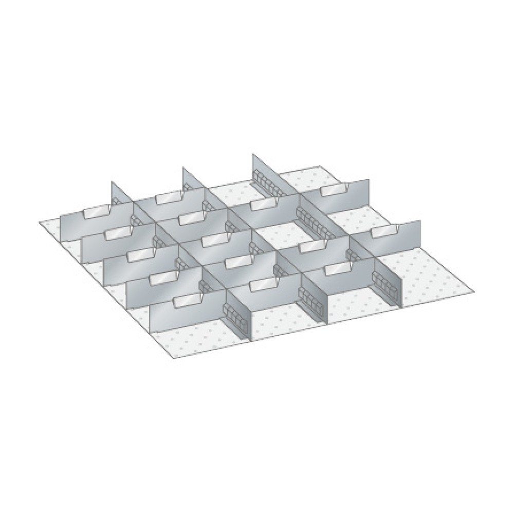 Image of  Masse B × T mm 1023 × 725; Trennwände 5; Steckwände 12; Fronthöhe Schublade mm 200;Trenn- und Steckwände für LISTA Schränke, 3 Schlitzwände, 15 Trennbleche, für Frontenhöhe 100 mm Trenn- und Steckwände für LISTA Schränke, 3 Schlitzwände, 15 Trennbleche, 