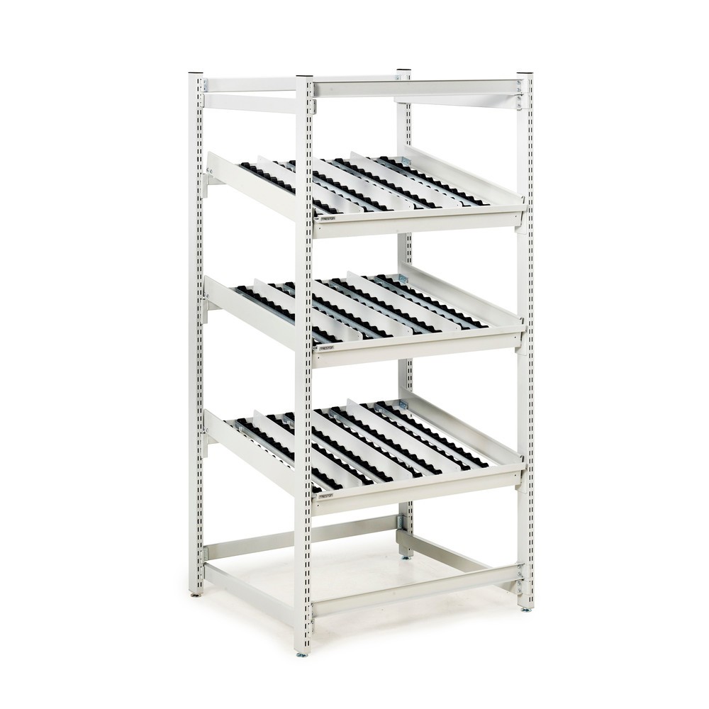 Image of Benötigte Teile schnell zur Hand: mit dem TRESTON Bereitstellregal FIFO Dieses Regal mit 3 Rollenebenen sorgt für eine schnelle Bereitstellung Ihrer Artikel aus dem Lager für Produktions-, Montage- oder Verpackungsstationen. Es funktioniert nach dem FIFO-