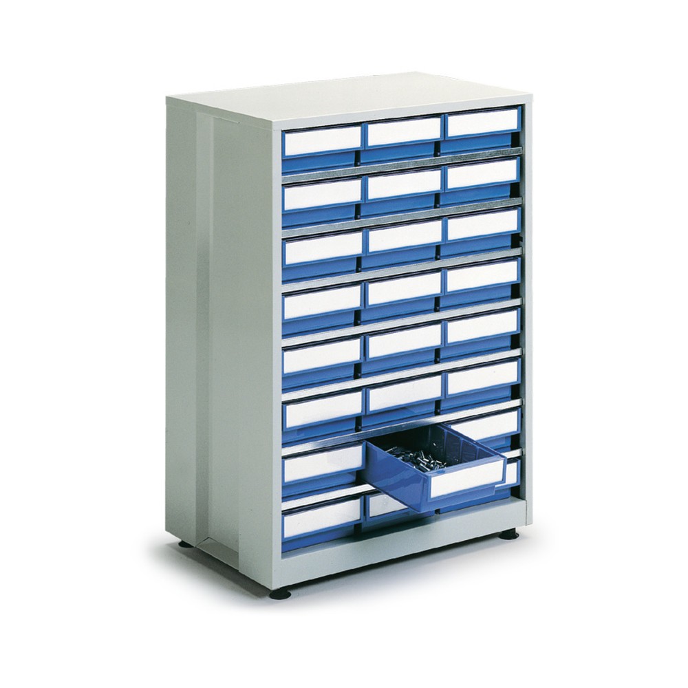 Image of Schubladenmagazin mit 24 Schubladen Das Schubladenmagazin kann einzeln genutzt werden, gestapelt, an der Wand befestigt oder im praktischen Drehständer kombiniert. Somit können Kleinteile vielfältig und flexibel gelagert und untergebracht werden. Alle Aus