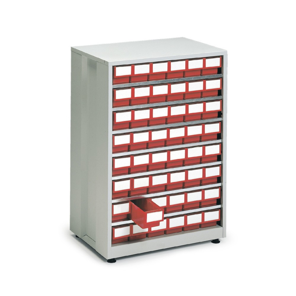 Image of Schubladenmagazin mit 48 Schubladen Das Schubladenmagazin kann einzeln genutzt werden, gestapelt, an der Wand befestigt oder im praktischen Drehständer kombiniert. Somit können Kleinteile vielfältig und flexibel untergebracht werden. Alle Ausführungen sin