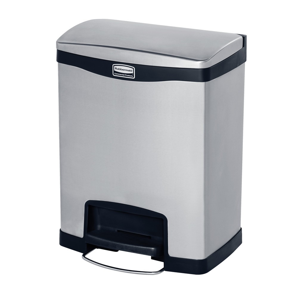 Image of Robuster Mülleimer mit Inneneimer und Müllsackhalter Mit dem Tret-Abfallbehälter Rubbermaid Slim Jim® aus Metall entsorgen Sie Ihren Müll hygienisch und bequem: Per Fusspedal an der Breitseite öffnen und schliessen Sie den Deckel mit integriertem Dämpfung