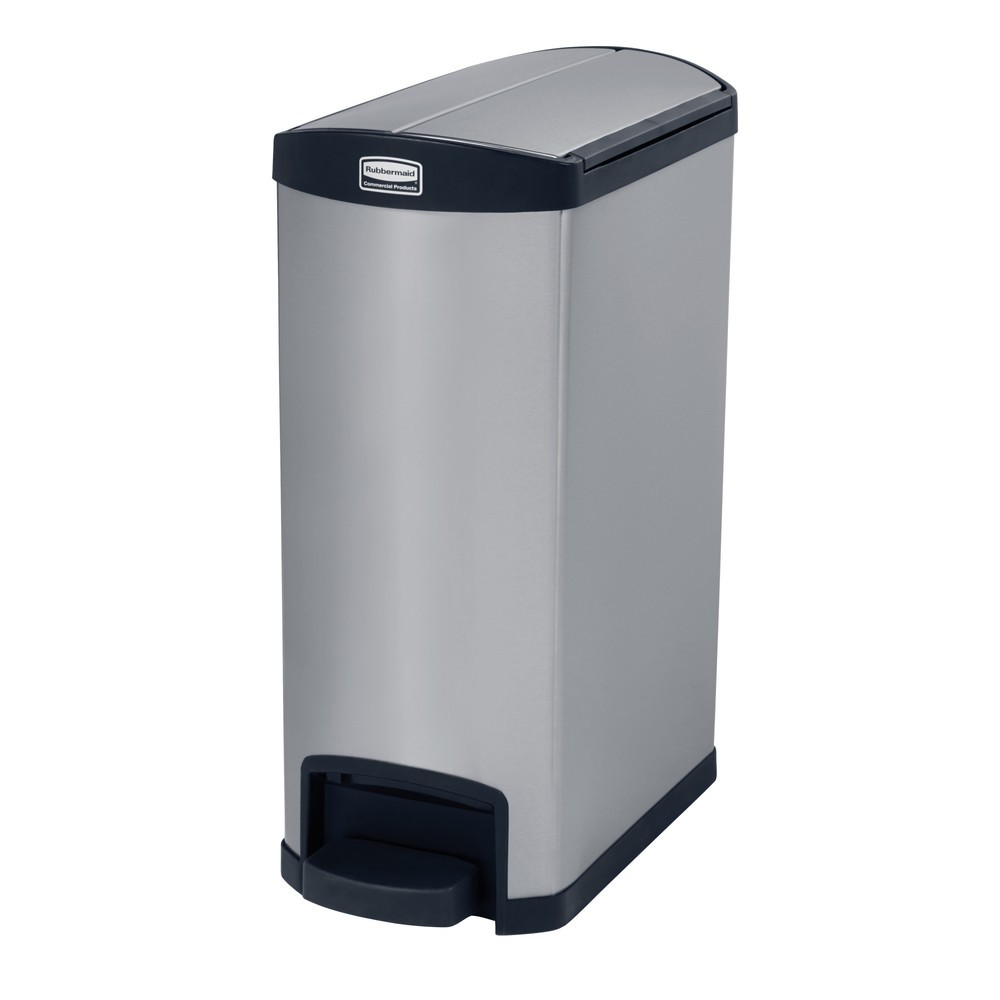 Image of Robuster Mülleimer mit Inneneimer und Müllsackhalter Mit dem Tret-Abfallbehälter Rubbermaid Slim Jim® aus Metall entsorgen Sie Ihren Müll hygienisch und bequem: Per Fusspedal an der Breitseite öffnen und schliessen Sie den Deckel mit integriertem Dämpfung