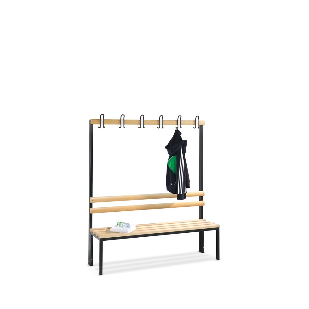 Image of Robuste Umkleidebank C+P Premium, 1-seitig mit Hakenleiste für den Dauereinsatz Garderobenbänke erleichtern das Umkleiden. Diese stabilen und funktionalen Umkleidebänke eignen sich optimal für ein bequemes Sitzen beim Umziehen und das Ablegen von Kleidung