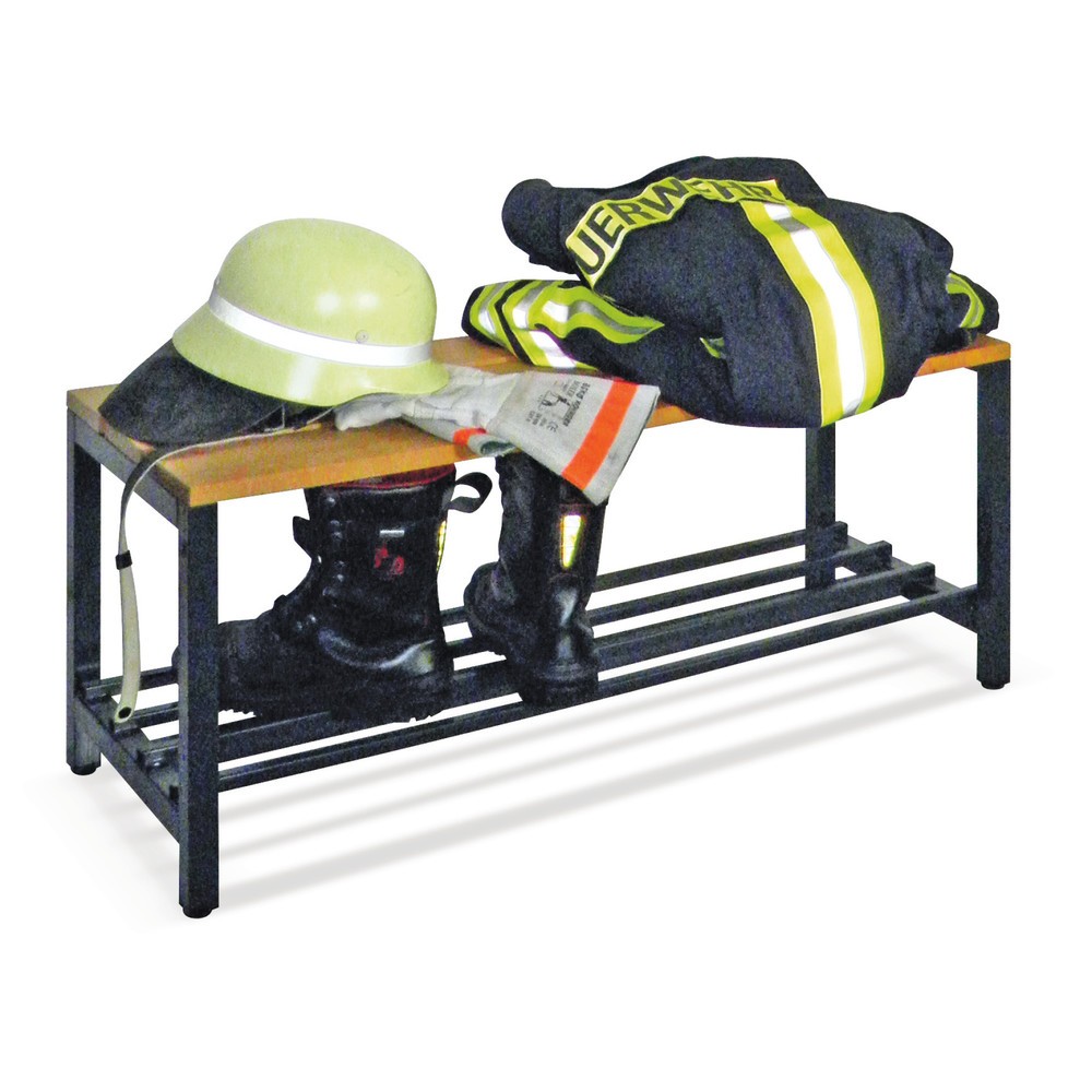 Image of Stabil und funktional: die Umkleidesitzbank PAVOY mit Buchenholzleisten Umkleidebänke sind unverzichtbare Garderobenmöbel. Diese einfache Garderoben-Sitzbank punktet mit einer komfortablen Sitzhöhe und -tiefe. Das fest verschweisste, stabile Vierkant-Stah