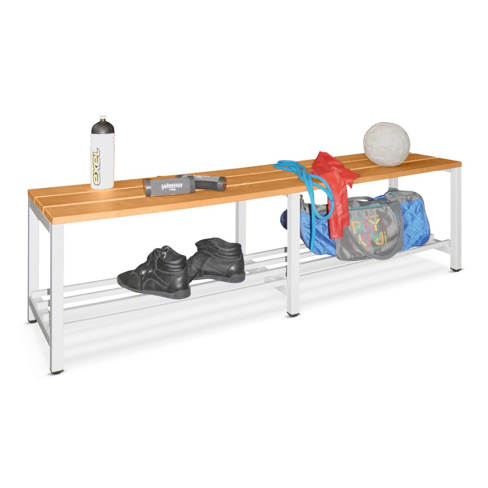 Image of Stabil und funktional: die Umkleidesitzbank PAVOY mit Buchenholzleisten Umkleidebänke sind unverzichtbare Garderobenmöbel in Umkleiden. Diese einfache Umkleidesitzbank PAVOY mit Buchenholzleisten, 1-seitig punktet mit einer komfortablen Sitzhöhe und Sitzt