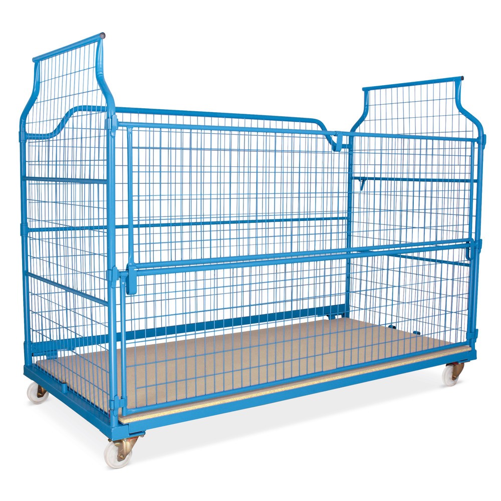 Image of 3-fach stapelbare Universal-Corlette® mit abklappbarer Vordertür Diese Universal-Corlette® mit geteilter Vorderwand ist gleichermassen für den innerbetrieblichen wie auch den LKW-Transport konstruiert, stabil ausgeführt und aus hochwertigen Materialien ge