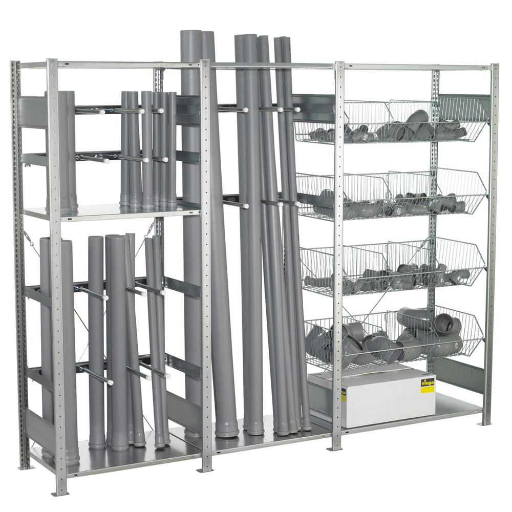 Image of Vertikalregale für die sichere und platzsparende Aufbewahrung von Abflussrohren und Zubehör Mit dem Vertikal- und Drahtgitterkorbregal von SCHULTE schaffen Sie mühelos ein effektives Lagerungssystem – das Regal ist so konstruiert, dass Sie Rohre übersicht