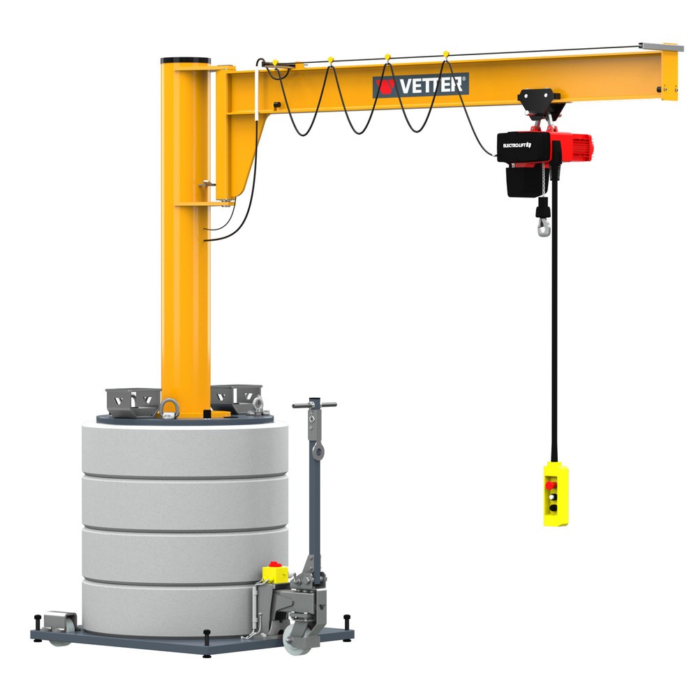 Image of Mobiler Wanderkran inkl. Kettenzug mit Tragfähigkeiten bis 500 kg Ob als Beistellkran zur Maschinenbeschickung, für temporäre Wartungen und Reparaturen oder als flexibler Helfer an Montage- und Kommissionierplätzen: Der mobile VETTER Schwenkkran MOBILUS M