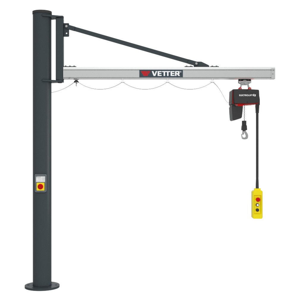 Image of Alu-Säulenkran für leichtgängige Schwenkbewegungen Mit der Säulenausführung des VETTER Schwenkkrans UNILIFT inkl. LIFTKET Elektrokettenzug heben Sie Lasten bis 500 kg schnell und komfortabel. Der gewichtsreduzierte Kranausleger aus Aluminium eignet sich i