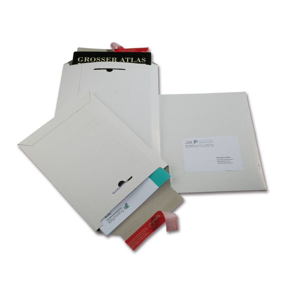 Image of  1 VE = 100 StkVollpapp-Versandtasche, 240x315mm, A4, 500g/qm, weiss, mit SK-Verschluss, 1 VE = 100 Stk Vollpapp-Versandtasche, 240x315mm, A4, 500g/qm, weiss, mit SK-Verschluss, 1 VE = 100 Stk