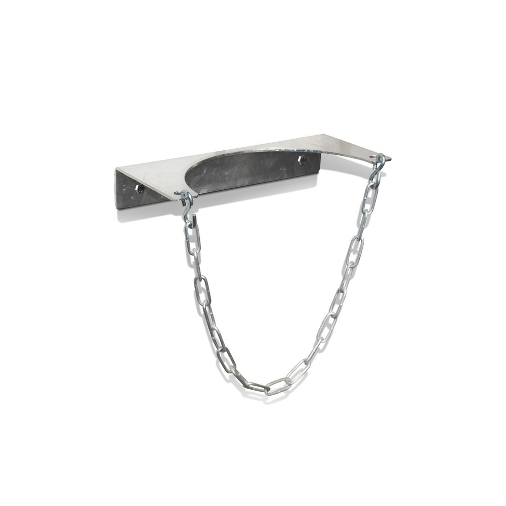 Image of Gasflaschen sicher an der Wand aufbewahren Die Wandhalterung für Gasflaschen ermöglicht Ihnen, Gasbehälter an Wänden zu fixieren. Zu diesem Zweck ist die Halterung bereits für die Wandmontage vorbereitet. Feuerverzinktes Stahlblech und eine Sicherungskett