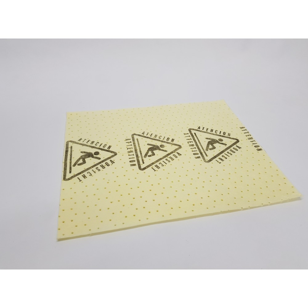 Image of Zum Binden von flüssigen Gefahrstoffen in öffentlichen Bereichen: das Warndruck-Bindevlies SM Mit dem Warndruck-Bindevlies SM nehmen Sie sämtliche auslaufende Flüssigkeiten im Notfall schnell und sicher auf. Das Design in Signalfarbe Gelb und der aufgedru