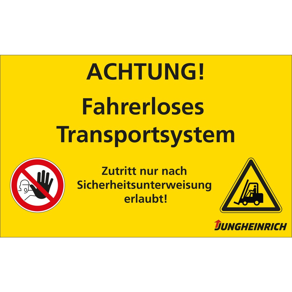 Image of  In verschiedenen Ausführungen erhältlichWarnschild - "Fahrerloses Transportsystem", gelb, BxH 420 x 600 mm Warnschild "Fahrerloses Transportsystem", gelb, BxH 420 x 600 mm